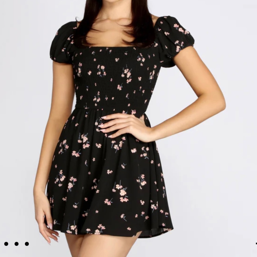 Square Neck Floral Mini Dress